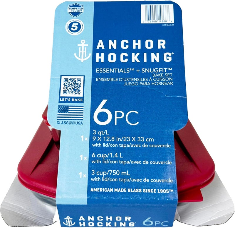 Anchor Hocking طقم الخبز الأساسي من أنكر هوكينغ 6 قطع مع أغطية - Image 3